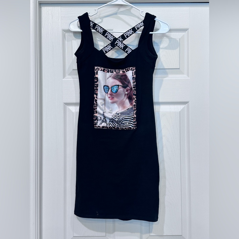 PINK Victoria's Secret Black Tank Mini Dress with Photo Graphic